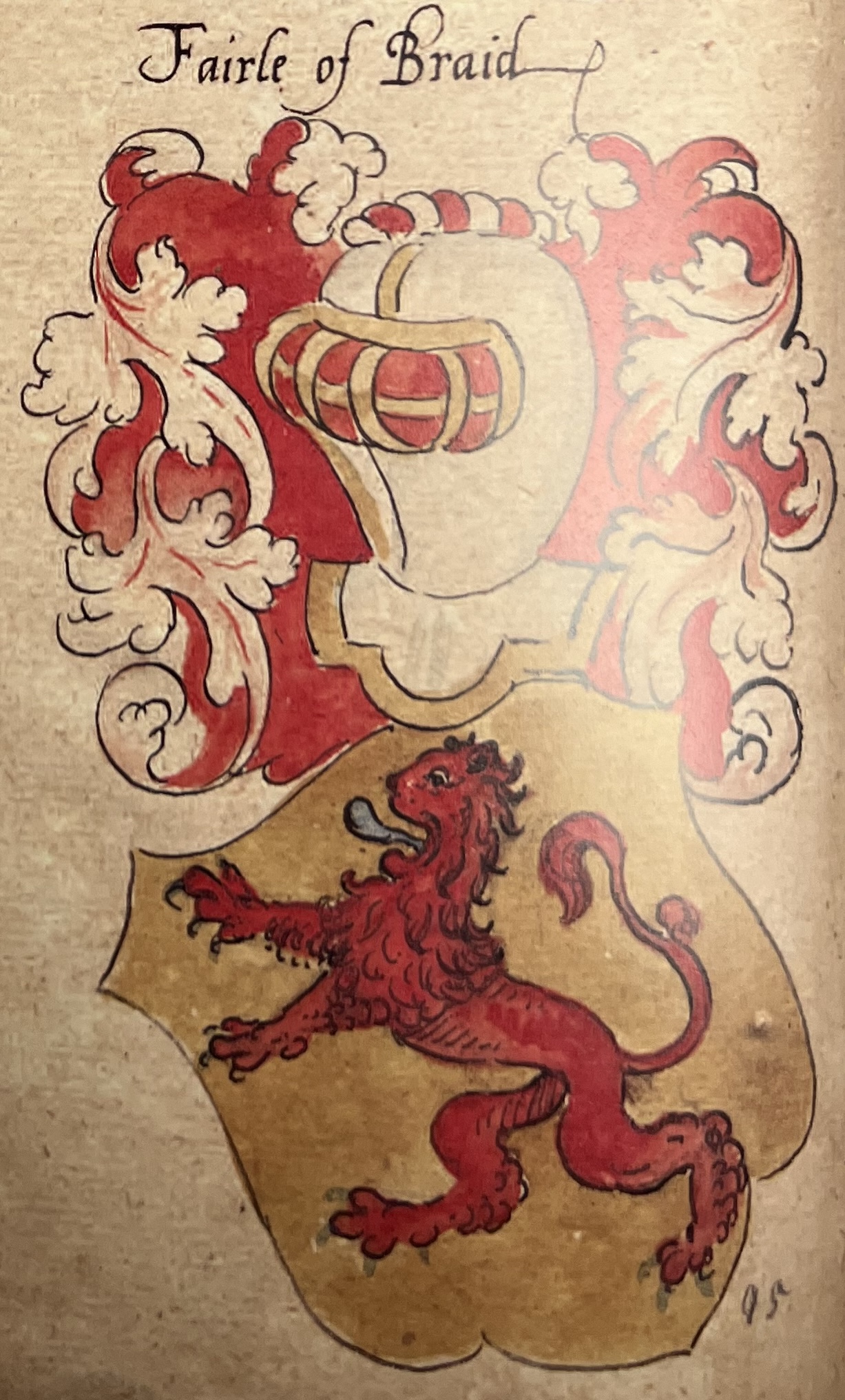 Lord Crawford's Armorial (1599) - The arms of Alexander Fairlie of Braid (spelled here, 'Fairle')