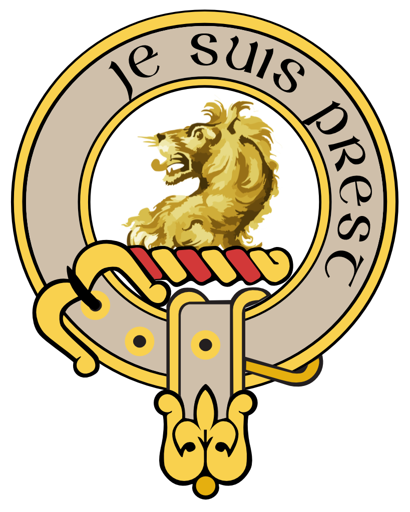 Clan Fairlie crest. Motto 'Je suis prest' translates to 'I am ready'. This motto is recorded with the Court of the Lord Lyon.